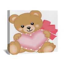 Cute Teddy Bear With Heart Wall Art 45483374