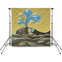 Cute Unusual Cartoon Decorative Whale And Calf In The Sea Or Oce Backdrops 117245416