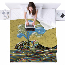 Cute Unusual Cartoon Decorative Whale And Calf In The Sea Or Oce Blankets 117245416