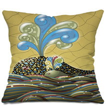 Cute Unusual Cartoon Decorative Whale And Calf In The Sea Or Oce Pillows 117245416