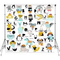 Cute Vector Zoo Alphabet Poster With Latin Letters And Cartoon Animals Set Of Kids Abc Elements In Scandinavian Style Backdrops 215552226