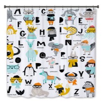 Cute Vector Zoo Alphabet Poster With Latin Letters And Cartoon Animals Set Of Kids Abc Elements In Scandinavian Style Bath Decor 215552226