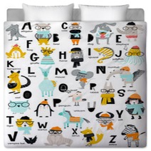 Cute Vector Zoo Alphabet Poster With Latin Letters And Cartoon Animals Set Of Kids Abc Elements In Scandinavian Style Bedding 215552226