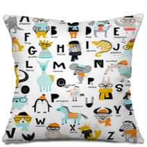 Cute Vector Zoo Alphabet Poster With Latin Letters And Cartoon Animals Set Of Kids Abc Elements In Scandinavian Style Pillows 215552226
