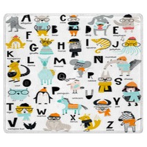 Cute Vector Zoo Alphabet Poster With Latin Letters And Cartoon Animals Set Of Kids Abc Elements In Scandinavian Style Rugs 215552226