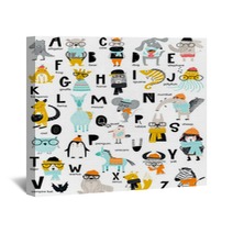 Cute Vector Zoo Alphabet Poster With Latin Letters And Cartoon Animals Set Of Kids Abc Elements In Scandinavian Style Wall Art 215552226