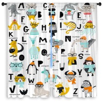 Cute Vector Zoo Alphabet Poster With Latin Letters And Cartoon Animals Set Of Kids Abc Elements In Scandinavian Style Window Curtains 215552226