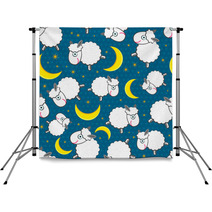Cute White Sheeps At Night Seamless Pattern Backdrops 45513454