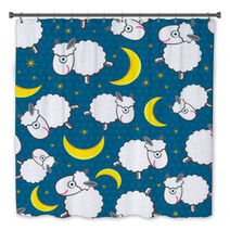 Cute White Sheeps At Night Seamless Pattern Bath Decor 45513454