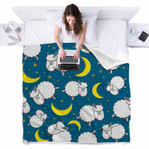 Cute White Sheeps At Night Seamless Pattern Blankets 45513454