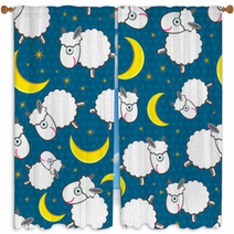 Cute White Sheeps At Night Seamless Pattern Window Curtains 45513454