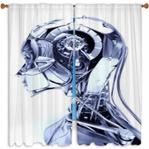 Cyborg, Robot, Androide Volto, 3d, Informatica, Computer Window Curtains 52957717