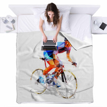 Cycling Abstract Geometrical Vector Road Cyclist On His Bike Blankets 117378004