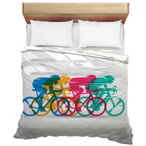 Cycling Race Stylized Background Cyclist Vector Silhouettes Bedding 134831594