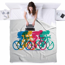 Cycling Race Stylized Background Cyclist Vector Silhouettes Blankets 134831594