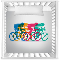 Cycling Race Stylized Background Cyclist Vector Silhouettes Nursery Decor 134831594