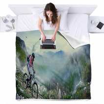 Cyclist In The Mountains Blankets 57000221