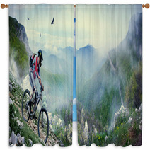 Cyclist In The Mountains Window Curtains 57000221
