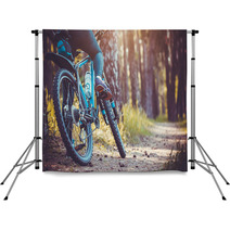 Cyclist Riding Mountain Bike In The Forest Backdrops 111837211
