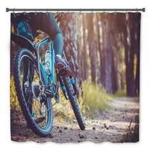 Cyclist Riding Mountain Bike In The Forest Bath Decor 111837211