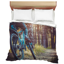 Cyclist Riding Mountain Bike In The Forest Bedding 111837211