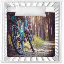 Cyclist Riding Mountain Bike In The Forest Nursery Decor 111837211