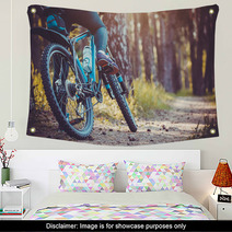 Cyclist Riding Mountain Bike In The Forest Wall Art 111837211