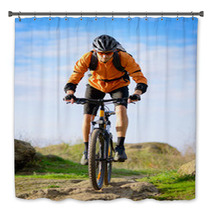 Cyclist Riding The Bike On The Beautiful Mountain Trail Bath Decor 60212128