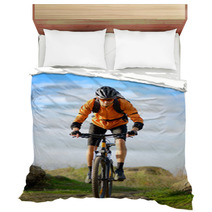 Cyclist Riding The Bike On The Beautiful Mountain Trail Bedding 60212128
