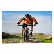 Cyclist Riding The Bike On The Beautiful Mountain Trail Rugs 60212128