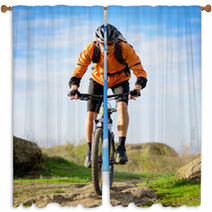 Cyclist Riding The Bike On The Beautiful Mountain Trail Window Curtains 60212128