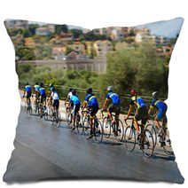 Cyclists During The Race On City Street Pillows 96912565