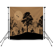 Cyclists Silhouettes On Beautiful Landscape Backdrops 59564889