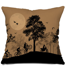 Cyclists Silhouettes On Beautiful Landscape Pillows 59564889