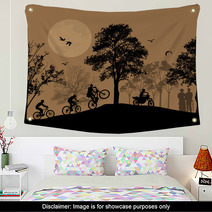 Cyclists Silhouettes On Beautiful Landscape Wall Art 59564889