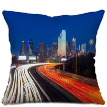 Dallas Downtown Skyline At Night Pillows 50933771