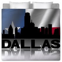 Dallas Skyline Text Reflected Rippled Texan Flag Illustration Bedding 57682805