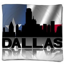 Dallas Skyline Text Reflected Rippled Texan Flag Illustration Blankets 57682805