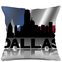 Dallas Skyline Text Reflected Rippled Texan Flag Illustration Pillows 57682805
