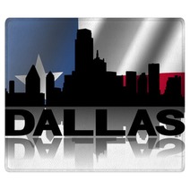 Dallas Skyline Text Reflected Rippled Texan Flag Illustration Rugs 57682805