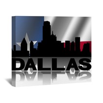 Dallas Skyline Text Reflected Rippled Texan Flag Illustration Wall Art 57682805
