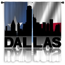 Dallas Skyline Text Reflected Rippled Texan Flag Illustration Window Curtains 57682805