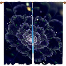 Dark Blue Fractal Flower Navy Window Curtains 61256081