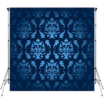 Dark Blue Seamless Flowers/Leafs Pattern Backdrops 41825815