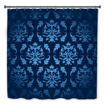 Dark Blue Seamless Flowers/Leafs Pattern Bath Decor 41825815