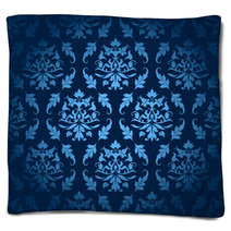 Dark Blue Seamless Flowers/Leafs Pattern Blankets 41825815