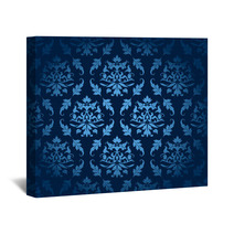 Dark Blue Seamless Flowers/Leafs Pattern Wall Art 41825815