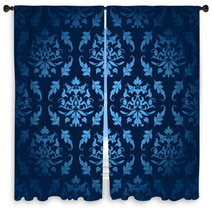 Dark Blue Seamless Flowers/Leafs Pattern Window Curtains 41825815