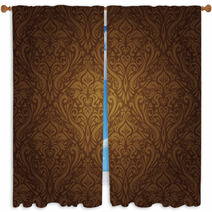Dark Brown Vintage Wallpaper Design Window Curtains 47197852