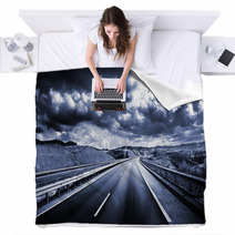 Dark Cloudy Sky And A Long And Winding Road Blankets 61402988